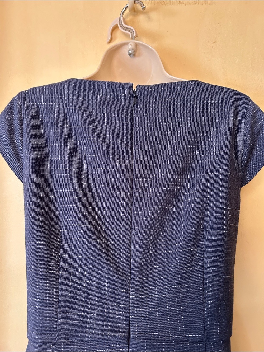 Ann Taylor Steel Blue Subtle Plaid Midi Sheath Dress size 8P NWOT - Picture 9 of 14